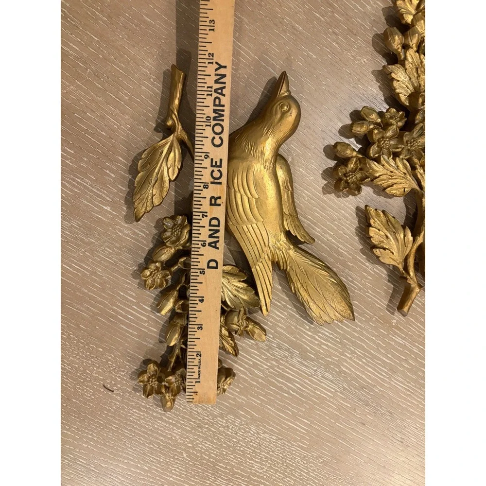 Vintage 1967 Syroco Gold Birds Dogwood Branch Wall Hanging Set Pair 5191 5190